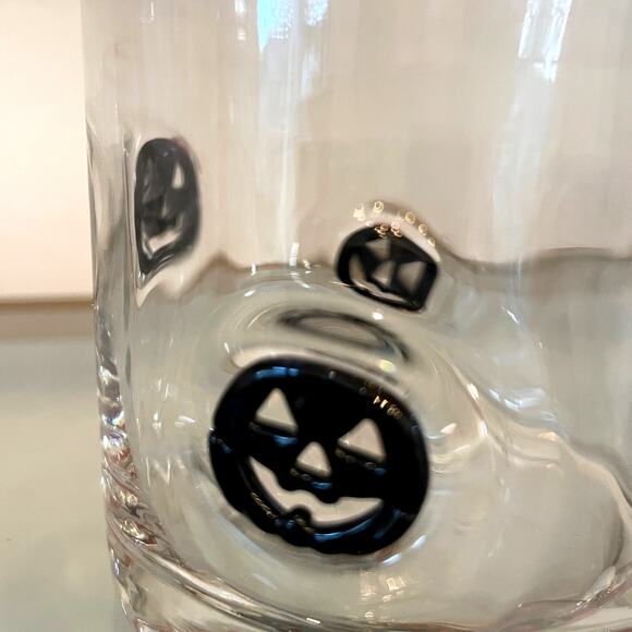 Set of 4 PUMPKIN Double Old Fashioned Glasses 4" Orange Black Halloween Barware - Picture 3 of 12